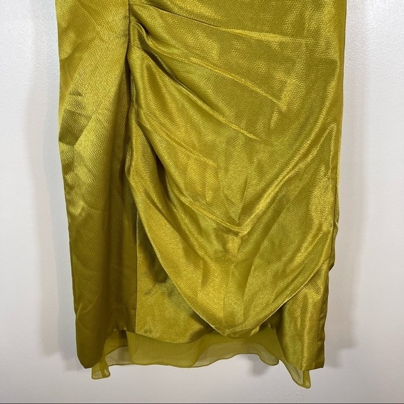 NWT white by vera wang bridesmaid dress chartreuse satin one shoulder mini - Picture 8 of 12